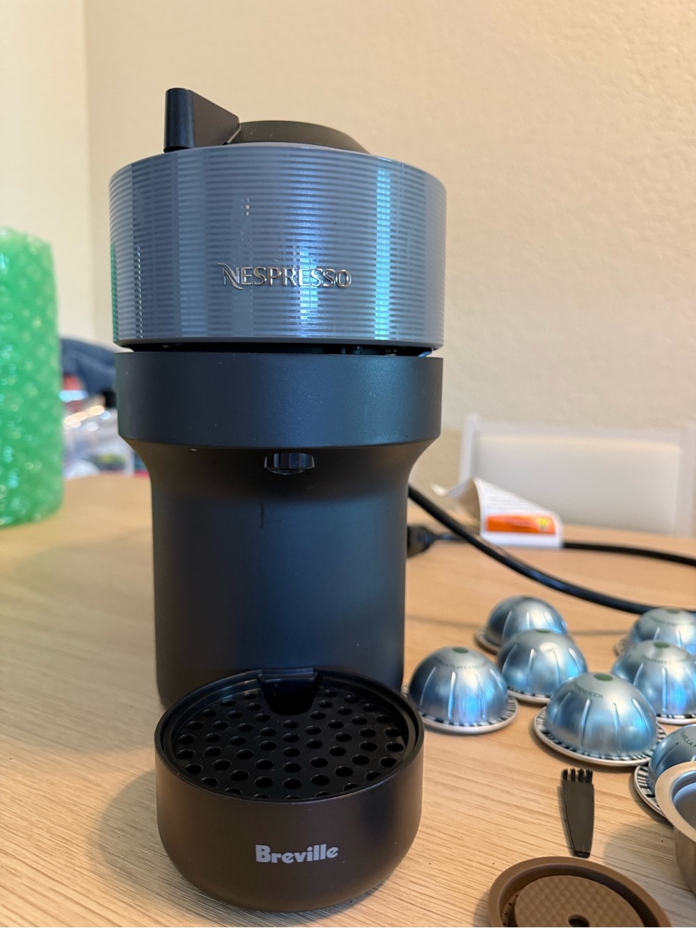 Breville Nespresso Pod Coffee Maker in Black and Silver